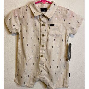 NEW VOLCOM Baby Boy Linen Blend Short Sleeve Romper Outfit Size 6/9 Months